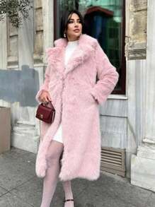 Imitation Fox Fur Long Coat For Women Lapel Solid Street Winter 2025 Warm Fluffy Fox Fur Jacket Female Furry Overcoat
