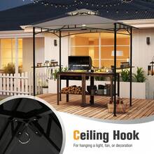 8' X 5' Grill Gazebo Outdoor Double-Tiered Grill Canopy W/ 2 Shelves & 6 Hooks - Grey and Black - View 6