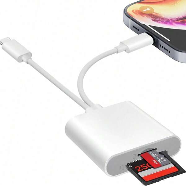 SD-Kartenleser kompatibel mit iPhone und iPad, Dual-Glasfaser-Anschlüsse und USB-C-Buchsen, SD-Speicherkarten-Adapter, unterstützt SD/MicroSD-Karten, Hochgeschwindigkeits-Kameraanzeige, Plug-and-Play.