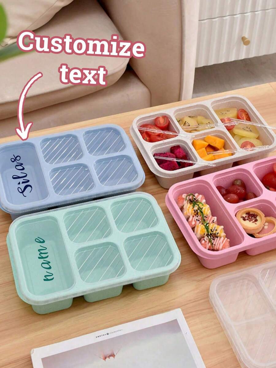 1 pieza Caja de bento personalizada con nombre, estilo de triple rejilla, caja de almuerzo con tenedor y cuchara incorporados, recipiente de preparación de comidas con diseño de hebilla de tres lados, tapa abatible para comidas organizadas, ideal para el trabajo, la escuela y en movimiento, ahorro de espacio, elegante, adorable, colorida, personalizada, única, regalo ideal para ella, amigos, hijo, hija, estudiantes, trabajadores, escuela, hogar, oficina