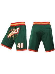 Men's Basketball Shorts 40 Green Embroidered Training Sports Shorts Casual Zipper-Pocket Pants - màu xanh lá - Xem 1