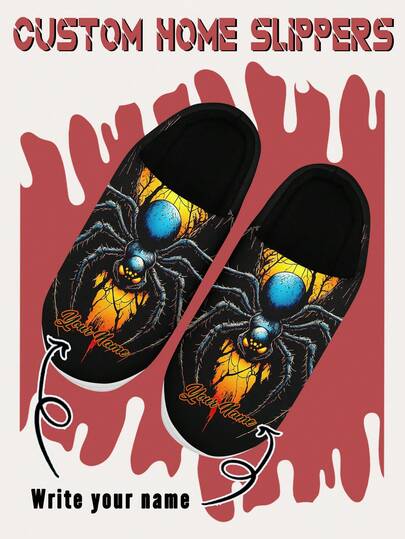 Halloween Women's Custom Name Slippers, Cozy Plush Indoor Shoes With Pumpkin Skull Design, Ultra Soft, Warm & Cozy Home Slippers For Men And Women, Funny Halloween Gift For Mom/Dad/Her/Him/Girlfriend/Boyfriend/Wife/Husband/Friend