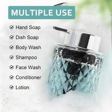 Modern Diamond-Cut Glass Foaming Soap Dispenser With Silver Pump, Refillable Bathroom Hand Wash Bottle, Thick Glass Base & Wide Mouth Design