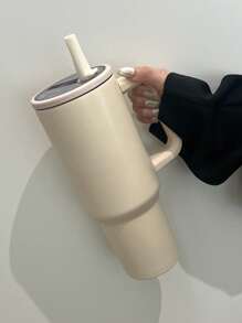 كوب فولاذي مقاوم للصدأ سعة 40 أونصة مع غطاء قش، مقبض مانع للانزلاق وحامل كوب للسيارة - احتفاظ بالثلج لمدة 34 ساعة، كوب سفر محكم الإغلاق للجيم والعمل والسيارة