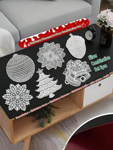 6er Set Weihnachtstischsets, mit Schneeflocken, Weihnachtsbaum, Glocke, Blume, Ornament, Tannenzapfen Designs, geeignet für Weihnachtsparty Tischdekoration