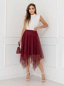 Elegance Tulle Midi Skirt With Polka Dots Code 127 - Burgundy - View 1