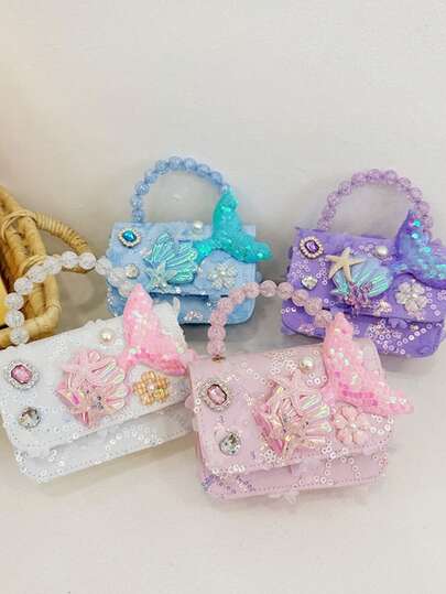 1pc Faux Pearl Handbag, Fashion Shoulder Bag, Mermaid Decor Bag, Cute Princess Bag, Crossbody Bag, Small Items Storage Bag