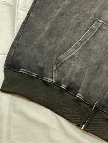 Men's Washed Black Hip-Hop Spider Web Pattern Letter Print Harajuku Retro Hooded Long-Sleeved Street Style Top - 黑色 - 查看 4