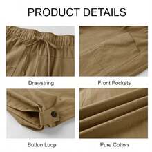 Runcati Mens Drawstring Linen Harem Capri Pants 3/4 Shorts Casual Beach Yoga Hippie Thai Pants - Màu vàng - Xem 5