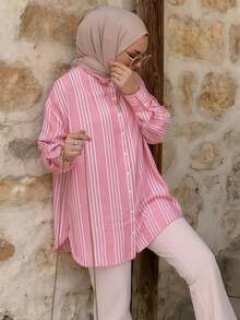 女士时尚休闲条纹衬衫，适合所有季节