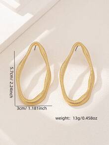 1 Đôi bông tai đinh rỗng hình bầu dục bất đối xứng, Phụ kiện thường ngày - Vàng - Xem 5