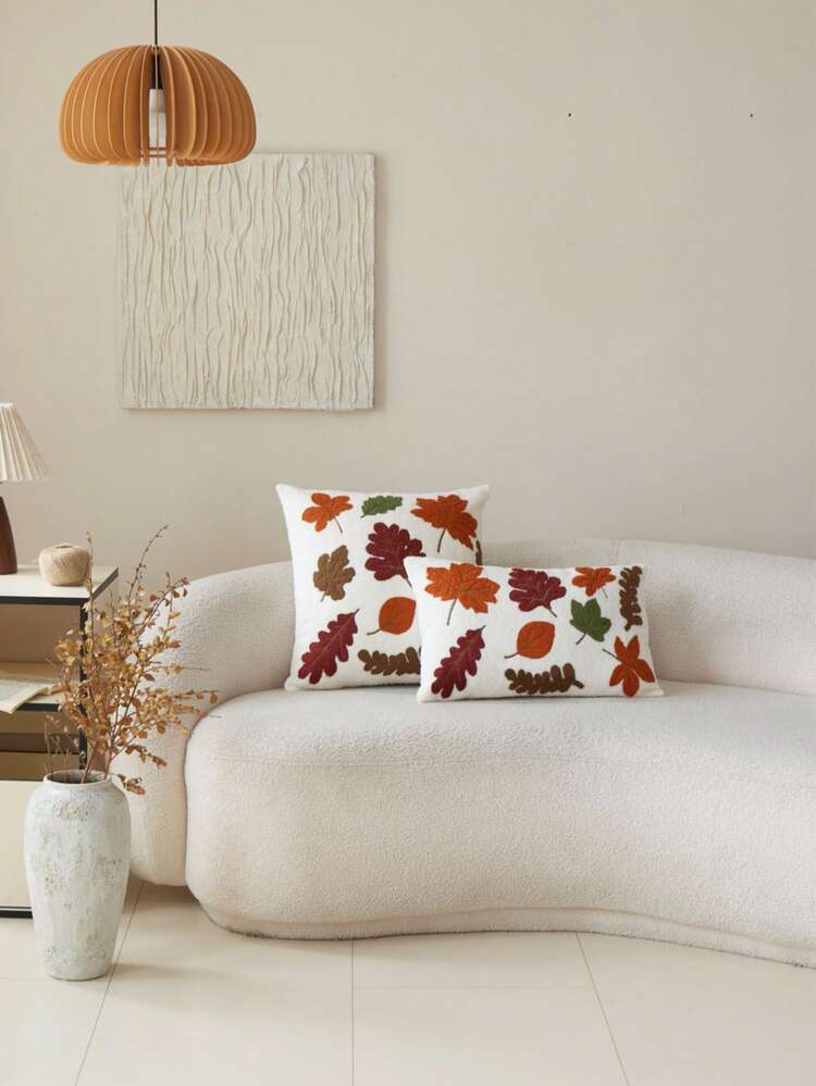 1 件羊毛叶刺绣抱枕套，适合客厅、卧室、派对和各种环境，所有季节，秋冬 - 彩色 - 查看 1