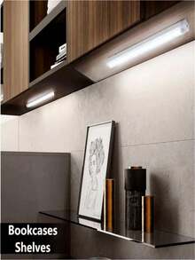 1 pieza Luz de armario con sensor de movimiento - Tira de lámpara LED de encendido y apagado automático, magnética, con batería, para armarios, gabinetes, armarios, escaleras, pasillos, salas de estudio