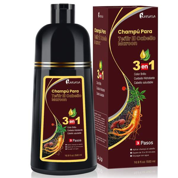 Champú de color negro para cabello gris, champú semipermanente para color de cabello para hombres y mujeres, ingredientes a base de hierbas, cobertura 3 en 1 100% de cabello gris. Dura 30 días, 500ml/Sin amoníaco/Ingredientes herbales naturales