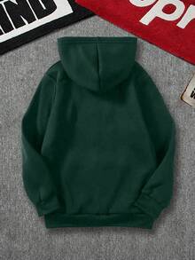 3pcs/Set Teens/Boys' Casual Solid Color Minimalist Sweatshirt Sweatshirt With Pocket, Spring/Autumn - Army Green - View 3
