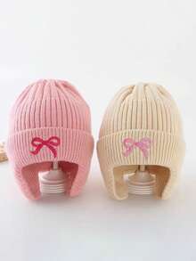 1pc Kids Beanie Hat, Autumn/Winter Thick Knitted Ear Warmer Hat For Girls, Butterfly Decor Warm Headwear, Suitable For Outdoor, Fits 3-8 Years Old - Multicolor - View 6