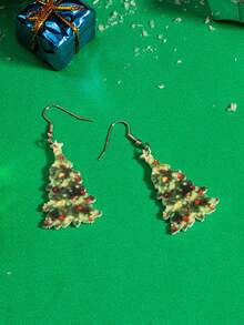 1 Pair Acrylic Candy-Colored Christmas Tree & Colorful Geometric Christmas Tree Earrings, Suitable For Christmas Family Wear