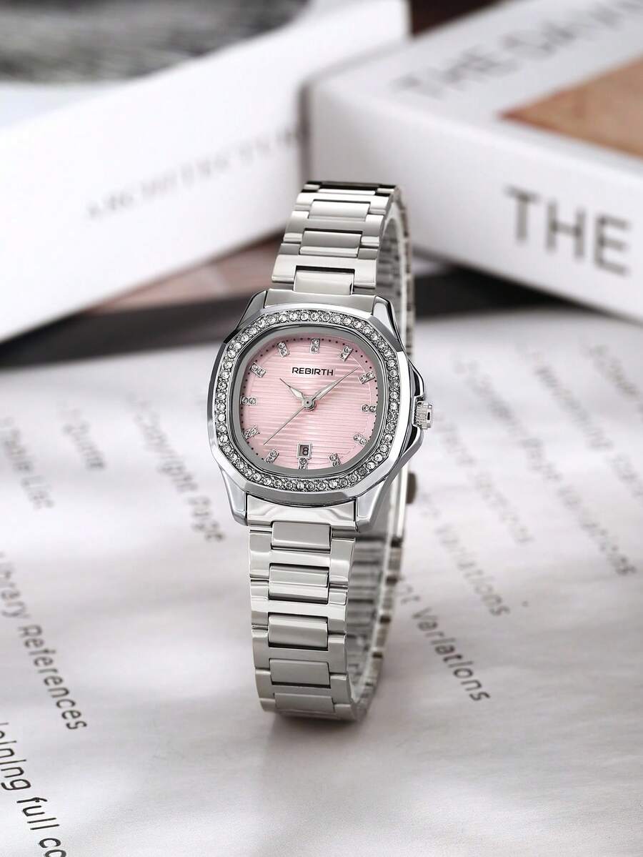 1pc Women's Business Elegant Stainless Steel Band Quartz Movement Wrist Watch, Suitable For Daily Wear