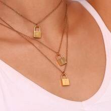 Ins Fashion Versatile Necklace Hip-Hop Multi-Layer Stainless Steel Letter Concentric Lock Necklace - Chữ H - Xem 4