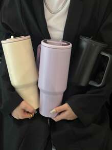 كوب فولاذي مقاوم للصدأ سعة 40 أونصة مع غطاء قش، مقبض مانع للانزلاق وحامل كوب للسيارة - احتفاظ بالثلج لمدة 34 ساعة، كوب سفر محكم الإغلاق للجيم والعمل والسيارة