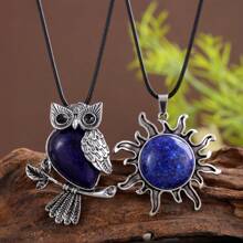 12 Stücke Boho-Stil Naturstein Eulen Anhänger mit Retro Sonnenblumen Akzenten, Symbol für Weisheit & Lernen, Unisex Schmuck für Business & Lässig Tragen, ideales Geschenk zum Valentinstag & Muttertag, Tiermotiv (zufällige Farbe)