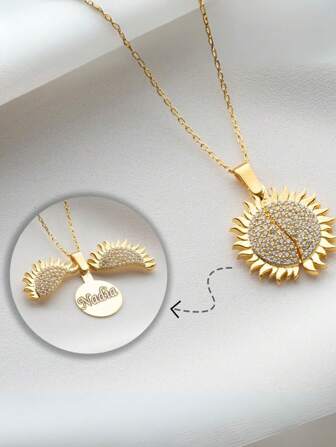 1pc Personalized Sun Name Necklace - Custom Shine Pendant For Best Friend, Birthday & Bridal Gift For Women Engravable Best Friend Birthday & Wedding Keepsake