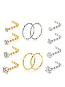 6-12pcs Nose Rings Hoops Studs 20G L Shaped Nose Studs 1.5mm 2mm 2.5mm 4mm Cubic Zirconia Small Silver Gold Hypoallergenic Nose Piercing Jewelry For Women Men
