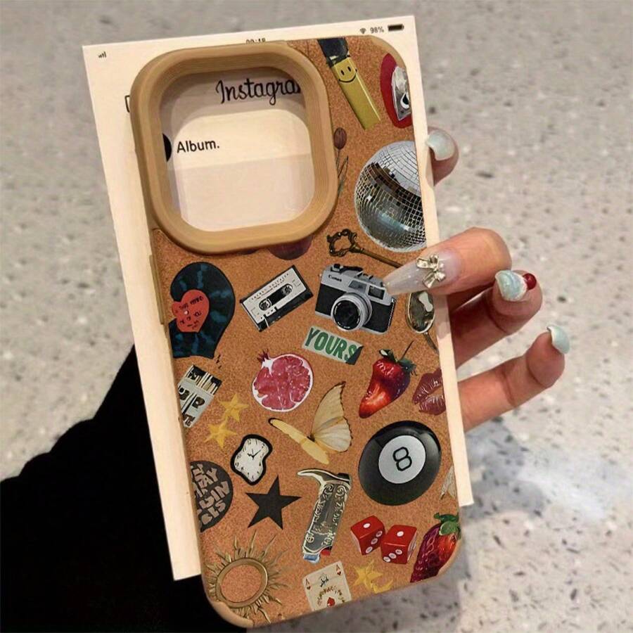 Diseño impreso Teléfono con lente alta X XS 14 Pro 16 15 Plus 12 13 11 Cuero sintético suave todo incluido - Colores mixtos 1 - Ver 1