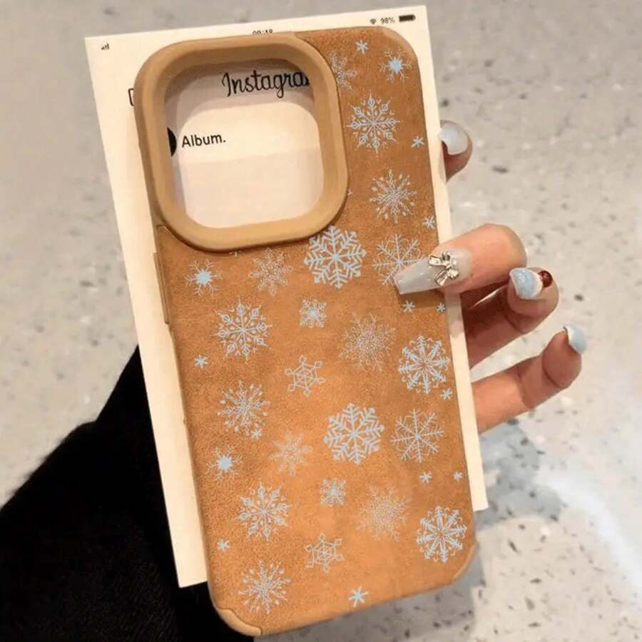 Funda protectora de pantalla completa con diseño de copos de nieve y lentes de alta calidad. Compatible con los modelos 13 Pro, 14 XS, 16 Plus, 12, 15 y 11. Resistente y cómoda. Fabricada en piel sintética suave. - Colores mixtos 1 - Ver 1