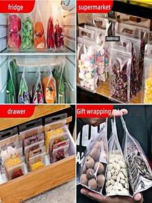 1/5 Stücke wiederverwendbare wiederverschließbare Lebensmittel-Aufbewahrungsbeutel - Dicke transparente Plastik-Reißverschlussbeutel, vollständiger Reißverschluss, stehend, geeignet für Gefrierfach, ideal für Snacks, Nüsse, Samen, Süßigkeiten, Tee, Nudeln, Getreide, Pilze und mehr - strapazierfähige Küchen-Aufbewahrungsbeutel für Reisen, Verpackung und Küche