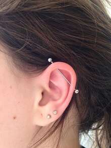 1pc Funky Stainless Steel Spiked 14G Industrial Barbell For Women Men For Daily Decoration, 32/35/38mm Industrial Piercing Jewelry Cartilage Earring Helix Conch Tragus Iindustrial Bar