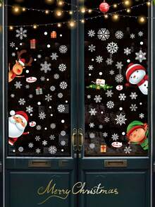 2 Piezas 51 Pegatinas de Copos de Nieve Navideños para Ventanas, Calcomanías Decorativas Navideñas de Copos de Nieve, Papá Noel y Renos, Pegatinas Navideñas para Ventanas de Cristal