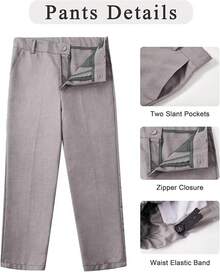 Boys Slim Fit 4-Piece Formal Suit Set - Vest, Pants & Shirt For Kids, Boys' Formal Wear For Weddings, Parties, School Events (2-14Y) - Cỏ xanh - Xem 7