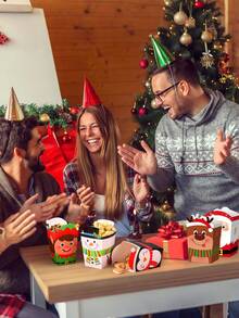 12 pezzi/1 pezzo Scatole per popcorn natalizi - 6 disegni, maglione brutto, pupazzo di neve, Babbo Natale, scatole di carta per regali di Natale a forma di elfo per popcorn, biscotti e dolcetti, forniture per regali di Natale, decorazioni natalizie, pigiami natalizi, regali di Natale, decorazioni natalizie