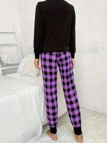 2Pcs Pajama Sets For Women, Long Sleeve T-Shirt & Elastic Waist Trousers Pj Set, Valentine Outfits For Women - 紫色 - 查看 5