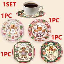 1set/10sets 4pcs/Set Christmas Santa Claus, Christmas Bell, Christmas Snowflake, Christmas Reindeer, Christmas Tree, Snowman, Christmas Penguin Coasters, Polyester Rubber Coaster Set, Ideal For Holiday Parties, Bars, Offices And Homes, All Occasions, Size: 3.94 Inches X 3.94 Inches
