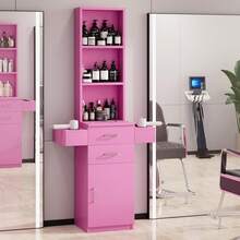Hombck Salon Station For Hair Stylist, Salon Station With Barber Cabinet, Hair Stations Equipment Hair Dryer Holder, Drawers, Storage Cabinet For Hair Styling, White/ Black/ Pink - 粉色 - 查看 3
