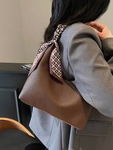 极简主义女士单肩包、手提包、优质腋下包、月牙包、附赠围巾、适合办公室、工作、通勤、购物 - 咖啡棕 - 查看 6