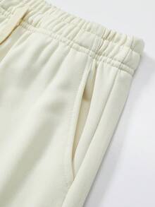 男士针织直筒裤，字母印花，休闲高街风格，宽松版型，适合春秋夏 - 杏色 - 查看 5