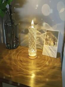 1pc Battery Powered LED Rose Pattern Candle Light - Suitable For Birthday, Wedding And Party Decoration, Glowing Candle Light