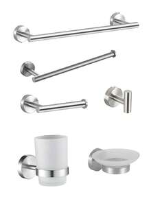 Juego de colgadores de almacenamiento para baño - Kit de colgadores para baño - Toallero de acero inoxidable negro - Gancho multifuncional - Estante para papel higiénico - Vaso de lavado de vidrio - 1 pieza