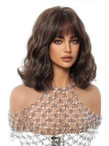 1 件女士合成短波浪鲍勃假发，黑色假发直发，冷棕色假发，短卷发刘海，12 英寸长，适合日常使用，自然逼真的假发，适合万圣节和圣诞节新年狂欢节音乐节角色扮演、女孩礼物、夏季毕业礼物、现成礼物、万圣节圣诞节礼物