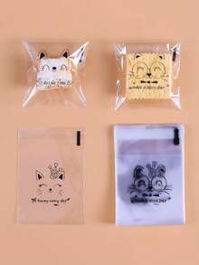 100 件/300 件卡通饼干包装袋，磨砂饼干零食单独小袋，透明可爱设计 - 棕色 - 查看 11