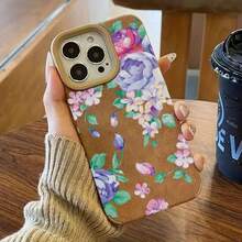 Pintura al óleo azul diseño de patrón de flores lente alta teléfono 13 Pro 16 Plus 15 XS 11 14 12 cuero sintético resistente todo incluido suave - Colores mixtos 1 - Ver 4