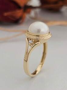 1 chiếc nhẫn cưới nữ, nhẫn ngọc trai giả và đá cubic zirconia tổng hợp tinh tế, món trang sức lãng mạn dành cho cô dâu, lễ đính hôn và tiệc tùng. - Thời trang - Xem 4