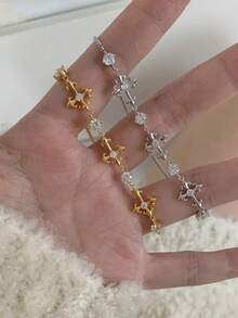 1 件不锈钢时尚欧美风格奢华米兰链环手链，配花式扣环，复古法式创意小众设计缎带手链，适合女士，日常佩戴和送礼，情侣可叠戴 - 馬蹄扣錶帶手鍊 - 查看 14