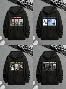 sweat-shirt à capuche personnalisé pour hommes, sweat-shirt à capuche ample et décontracté pour la rentrée, les activités extérieures, Halloween, avec photo ou design personnalisé. Convient pour les couples, les blagues, les cadeaux surprises, les vêtements de sport style petit ami, coupe basique. Convient pour le petit ami, la famille, les amis. sweat-shirt à capuche noir, cadeau pour les fêtes, cadeau pour lui, automne, Top à manches longues - Noir - Voir 2