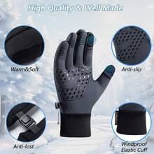 1 Pair Winter Men's Cycling Gloves With Warm Fleece,Touchscreen Outdoor Gloves, Waterproof & Windproof,Anti Slip,For Camping,Hiking
