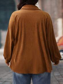 Plus Size Brown Plaid Coat Loose Casual Lapel Long Sleeve