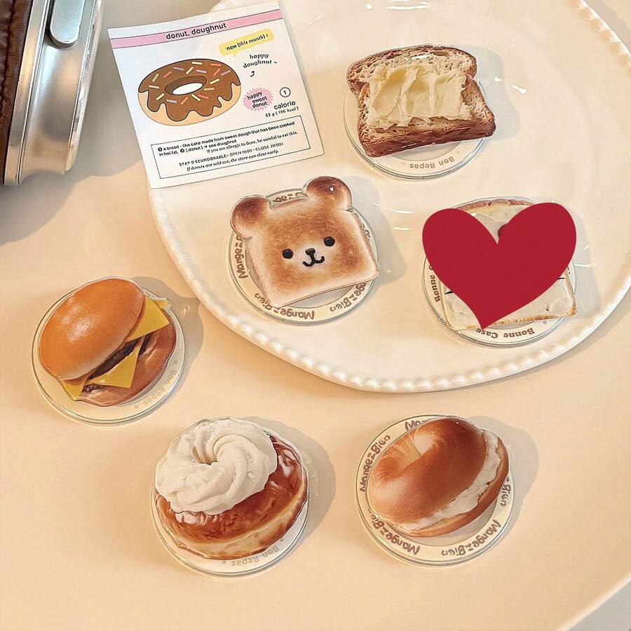 Cute Bread Toast Design Magnetic Magsafe Expandable Desk Phone Stand, Portable Niche Holder Compatible With IPhone, Android Phone, Gift For Birthday, Family, Friends Push-Pull Phone Grip Phone Holder Phone Accessories - Multicolor - View 1